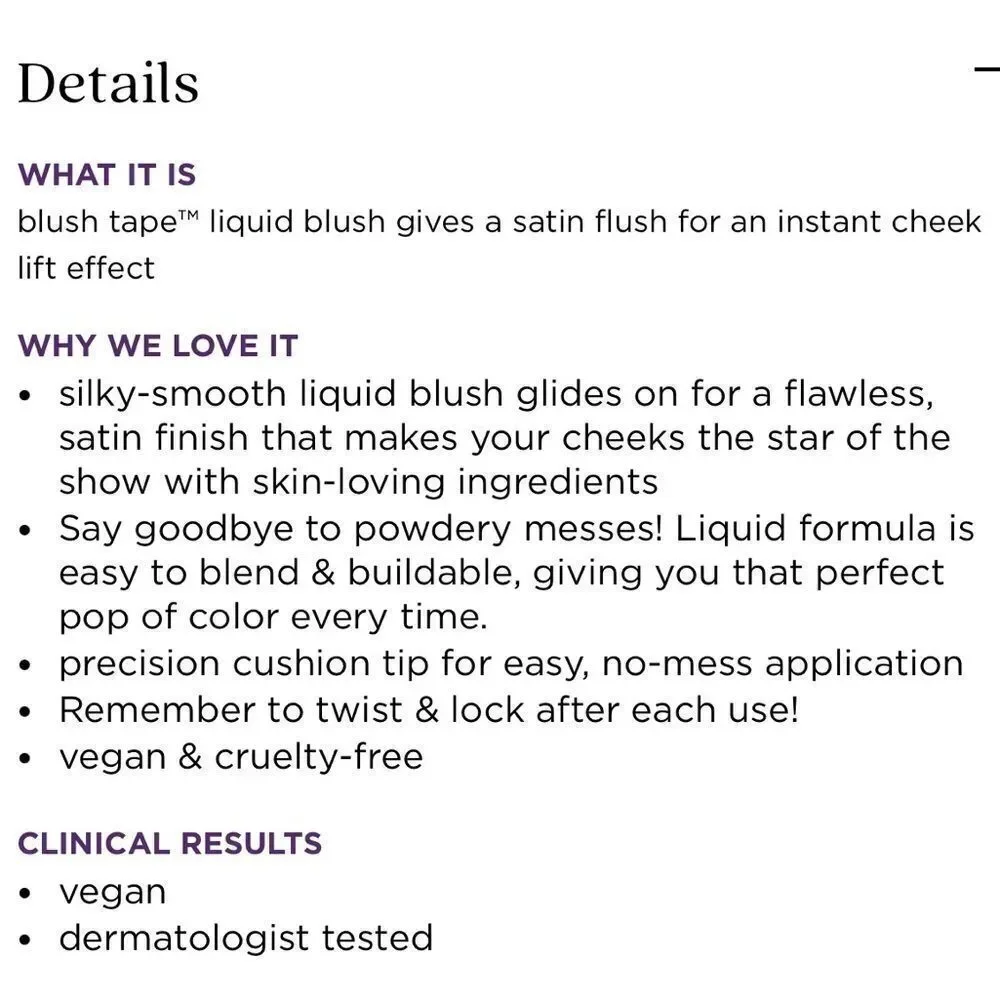 🌻 Tarte Satin Burnt Sienna Blush Tape Liquid Blush New FullSz
